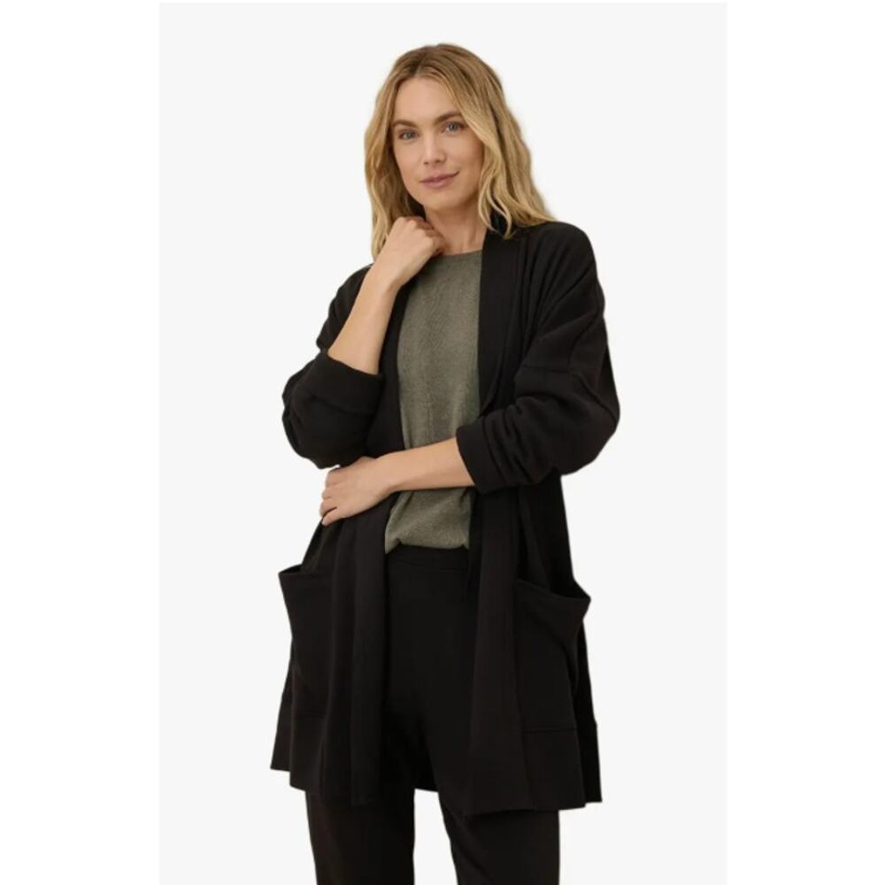 Pact Cardigan Womens Size XS/S Black Open Front 100% Organic Cotton Pockets - Picture 3 of 16